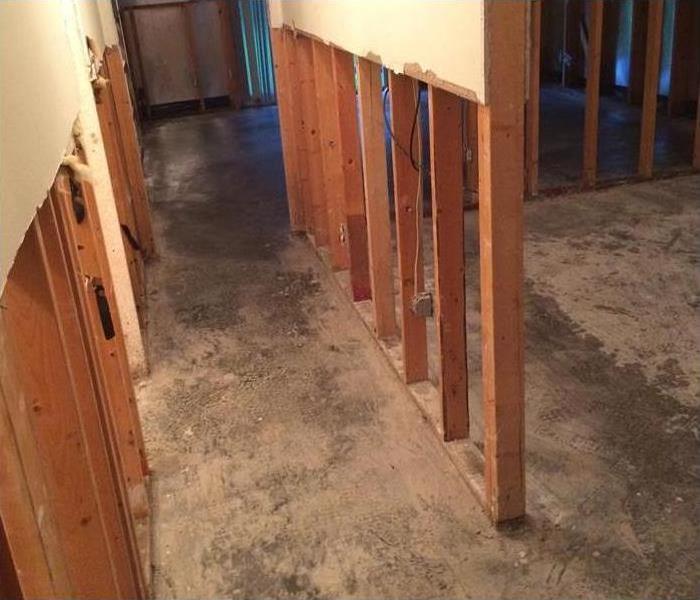 flood cuts in drywall and cleared room